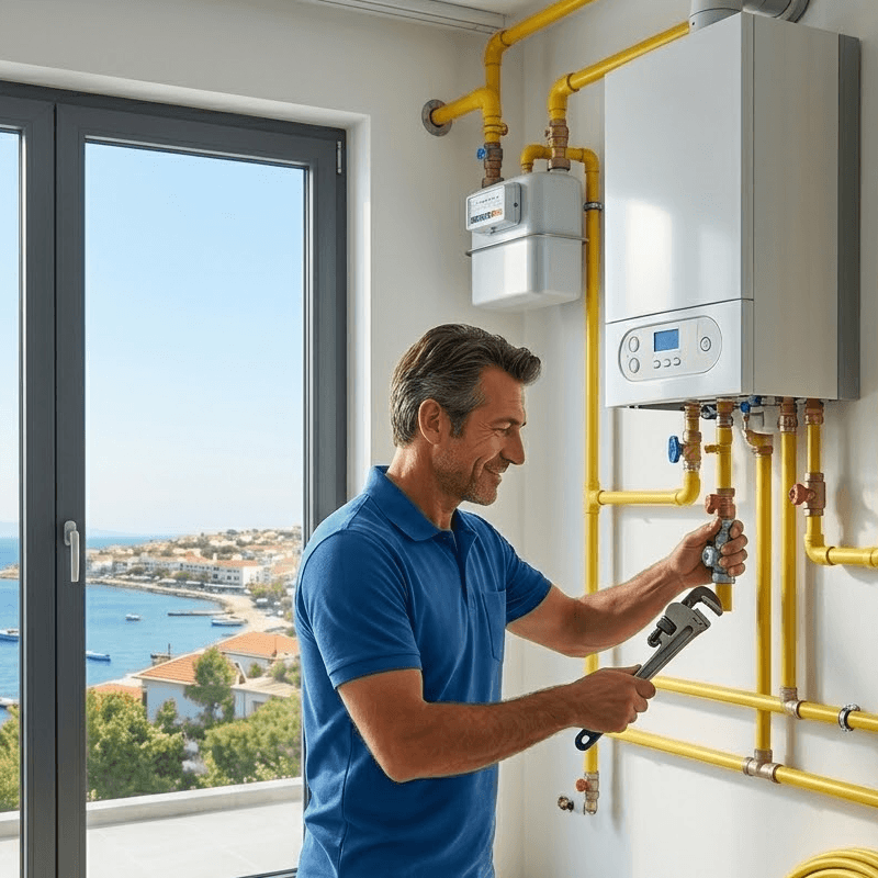 Güvenli doğalgaz hattı döşeyip kombi montajı yapar.